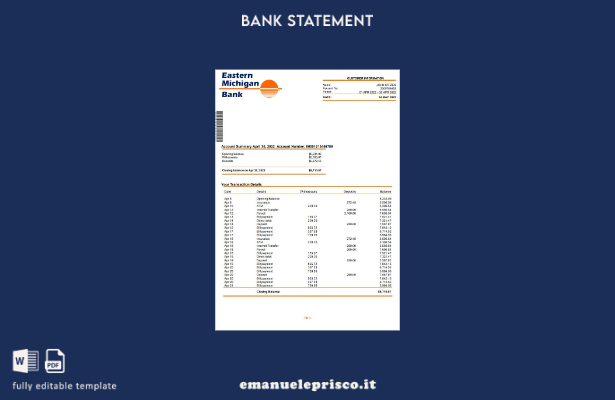 modello word di estratto conto bancario USA Michigan orientale in stile verifica